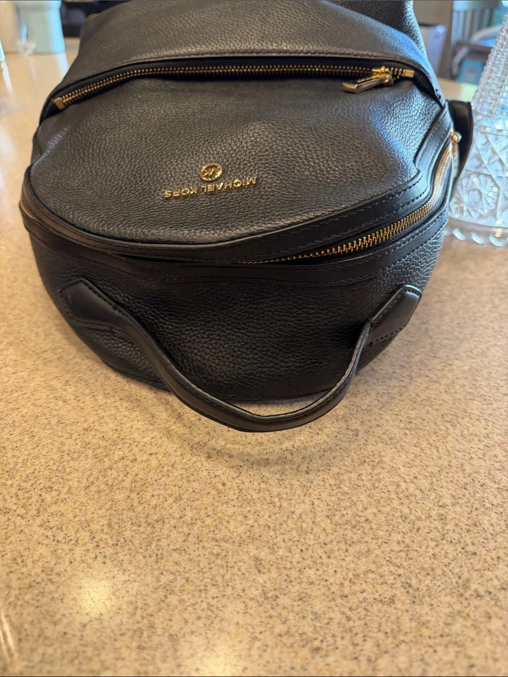 Michael Kors Black Pebbled Leather Backpack with Gold Accents